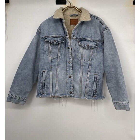 Levis Denim Jacket Sherpa Lined Trucker Jean Coat Classic rugged Women’s S - Picture 8 of 11